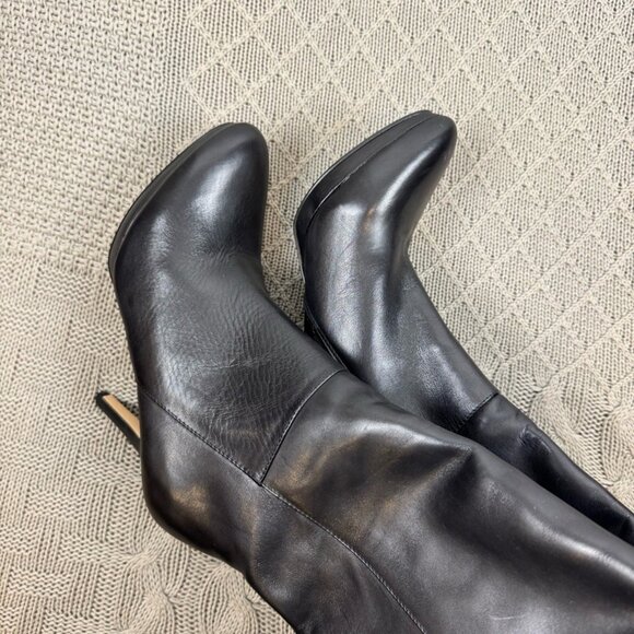 Audrey Brooke Black Knee-High Leather High Heel Platform Wide Calf Boots - Picture 5 of 7